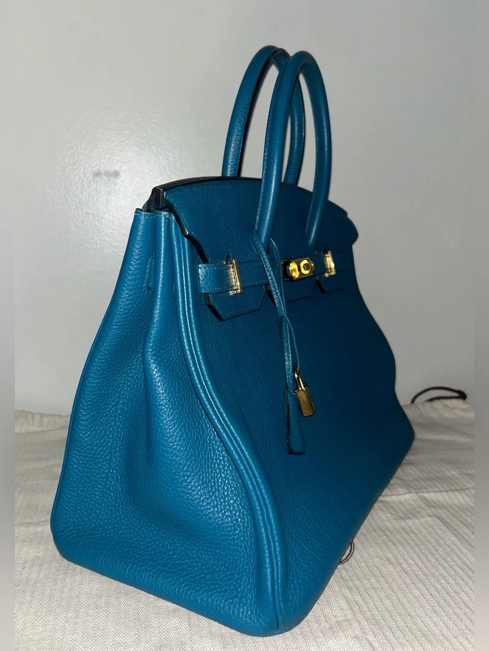 HERMES Birkin 35 Bleu Izmir Togo Leather Gold Hardware Handbag
